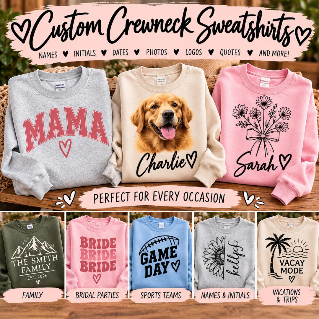 Custom & Personalized Crewneck Sweatshirt | Custom Design, Text, Logo & Image Gildan Heavy Blend