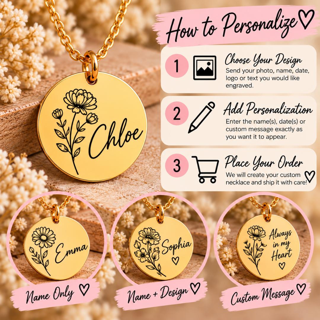Personalized Engraved Circle Necklace | Custom Name, Initials or Message Jewelry