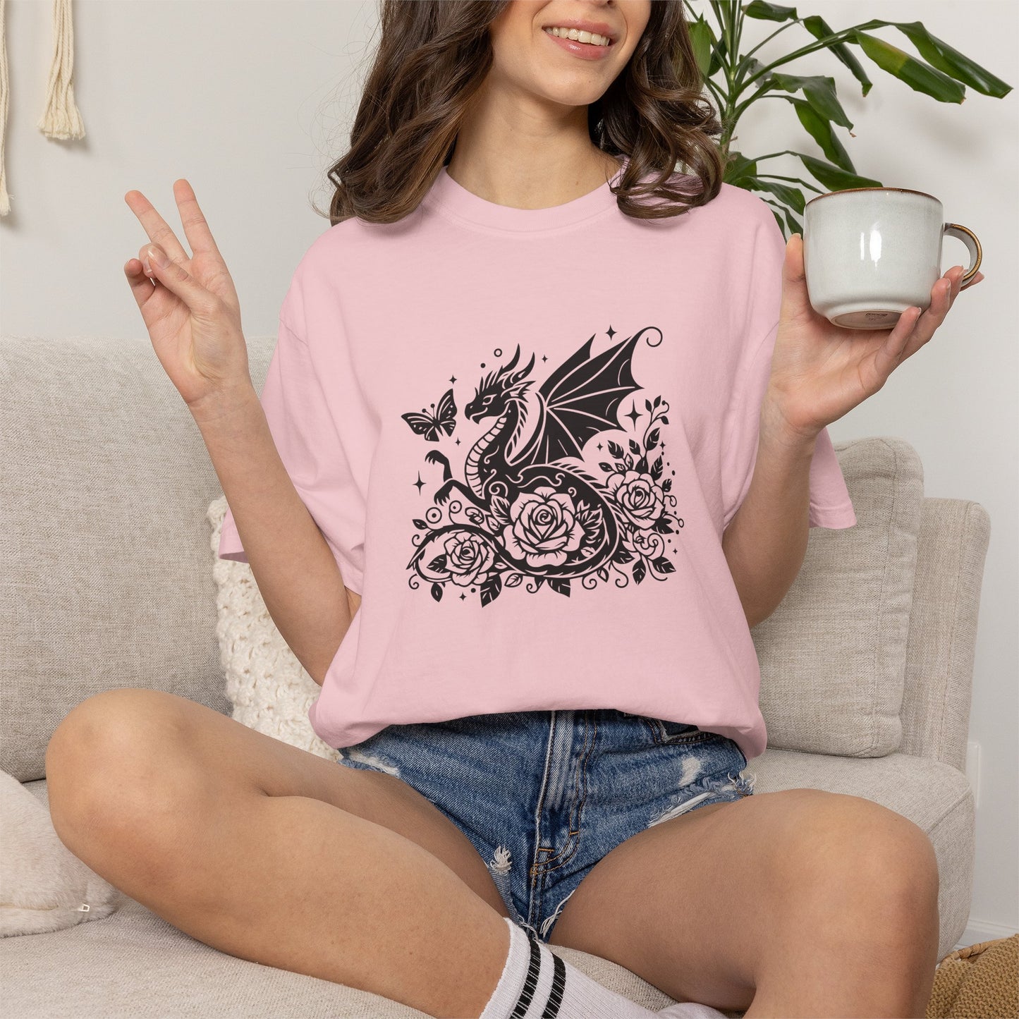 Floral Dragon Shirt | Comfort Colors Tee | Fantasy Graphic T-Shirt for Women