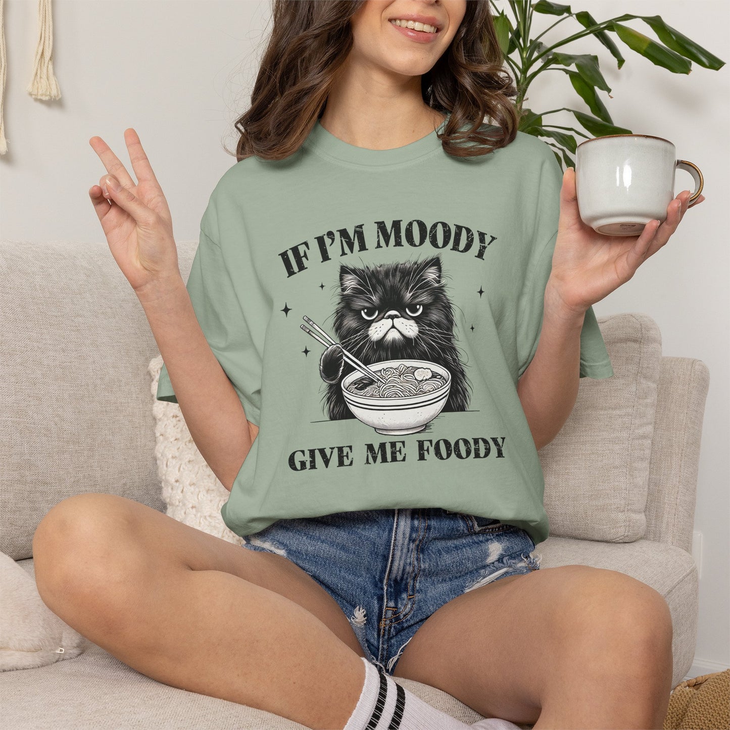 If I’m Moody Give Me Foody Cat Shirt | Comfort Colors Tee | Funny Cat Food Lover Graphic T-Shirt