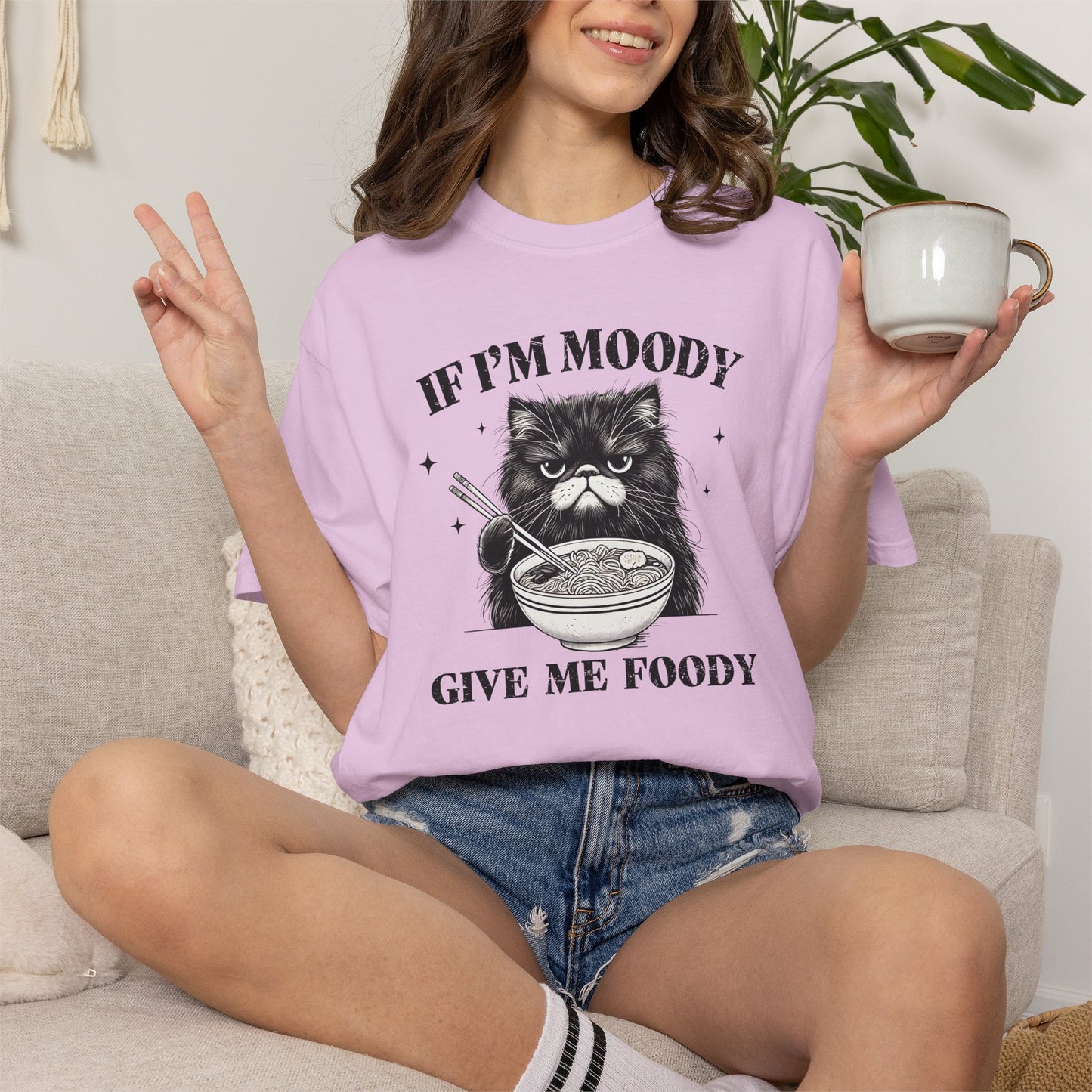 If I’m Moody Give Me Foody Cat Shirt | Comfort Colors Tee | Funny Cat Food Lover Graphic T-Shirt