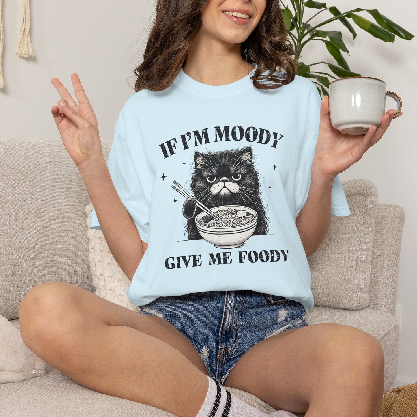 If I’m Moody Give Me Foody Cat Shirt | Comfort Colors Tee | Funny Cat Food Lover Graphic T-Shirt