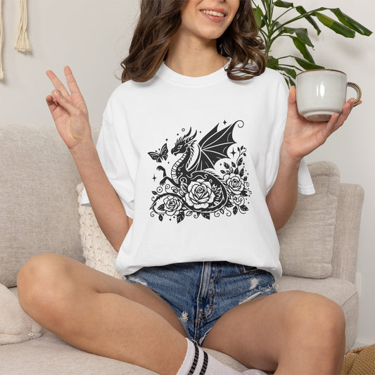 Floral Dragon Shirt | Comfort Colors Tee | Fantasy Graphic T-Shirt for Women