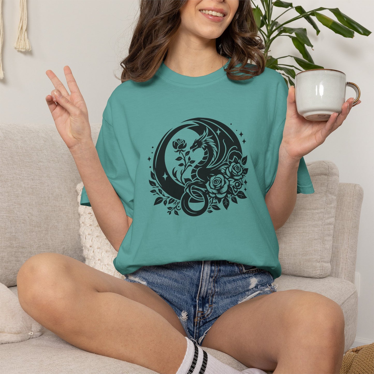 Floral Dragon Shirt | Comfort Colors Tee | Fantasy Graphic T-Shirt for Women