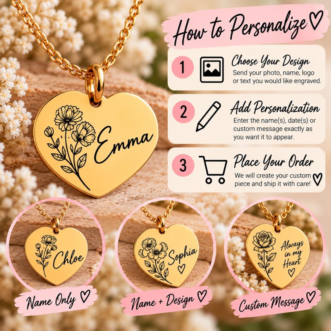 Personalized Engraved Heart Necklace | Custom Name, Initials or Message Jewelry