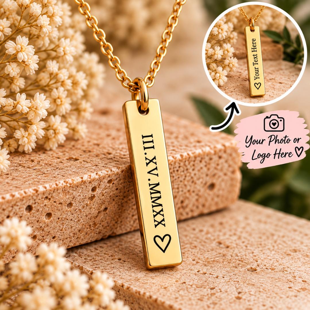 Personalized Engraved Vertical Bar Necklace | Custom Name, Initials or Message Jewelry