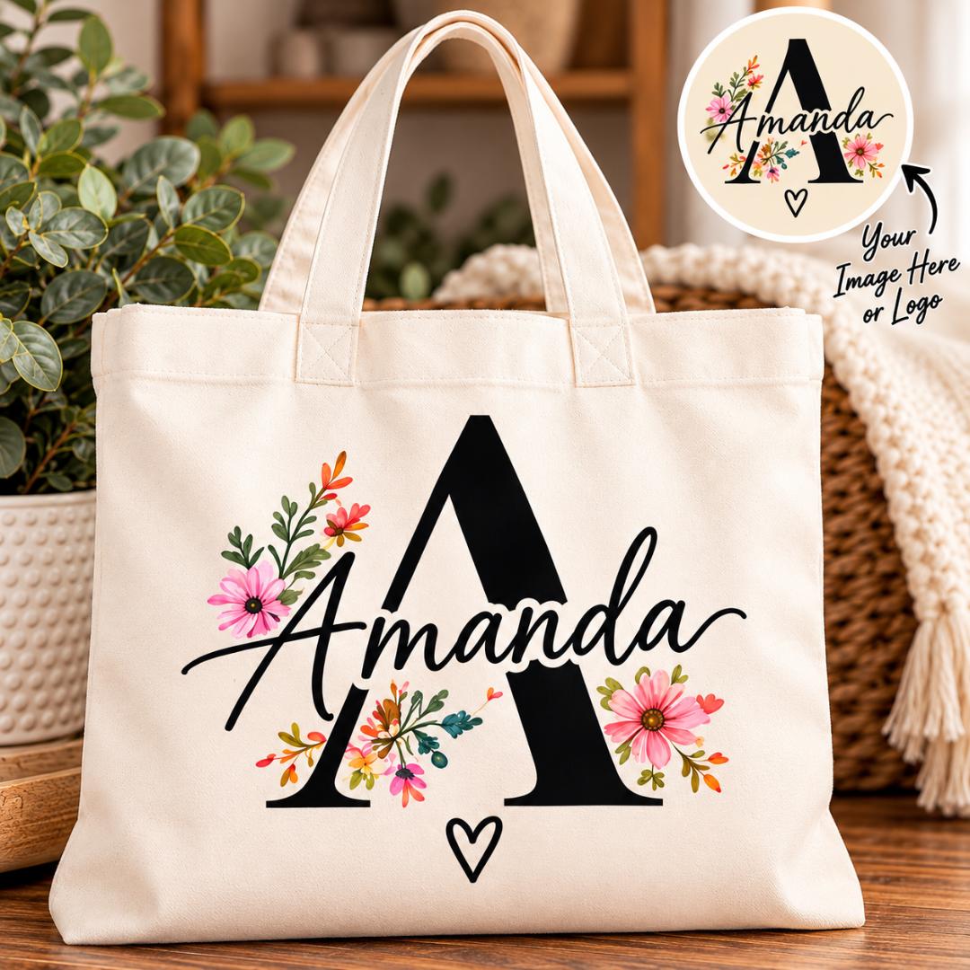 Custom & Personalized Canvas Tote Bag | Custom Name, Text, Logo & Design Tote