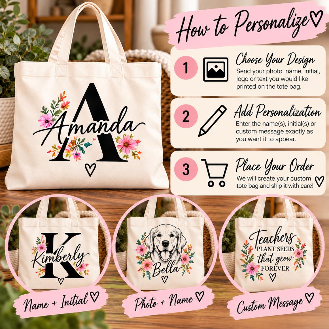 Custom & Personalized Canvas Tote Bag | Custom Name, Text, Logo & Design Tote