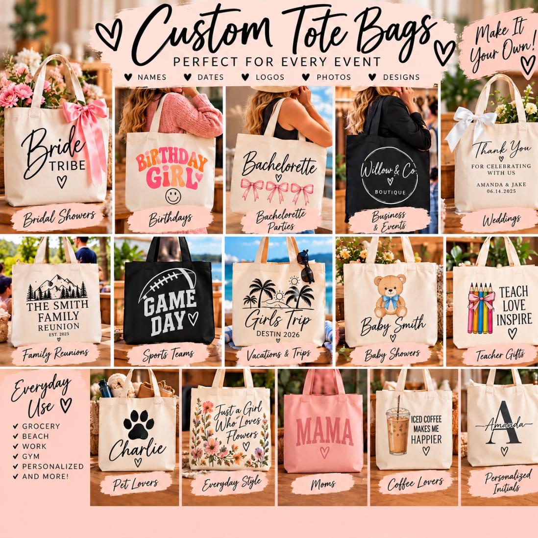 Custom & Personalized Canvas Tote Bag | Custom Name, Text, Logo & Design Tote