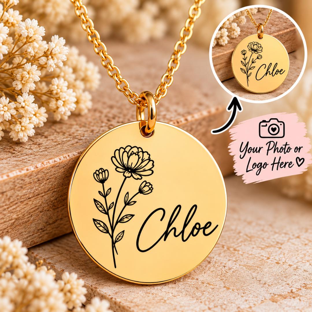 Personalized Engraved Circle Necklace | Custom Name, Initials or Message Jewelry