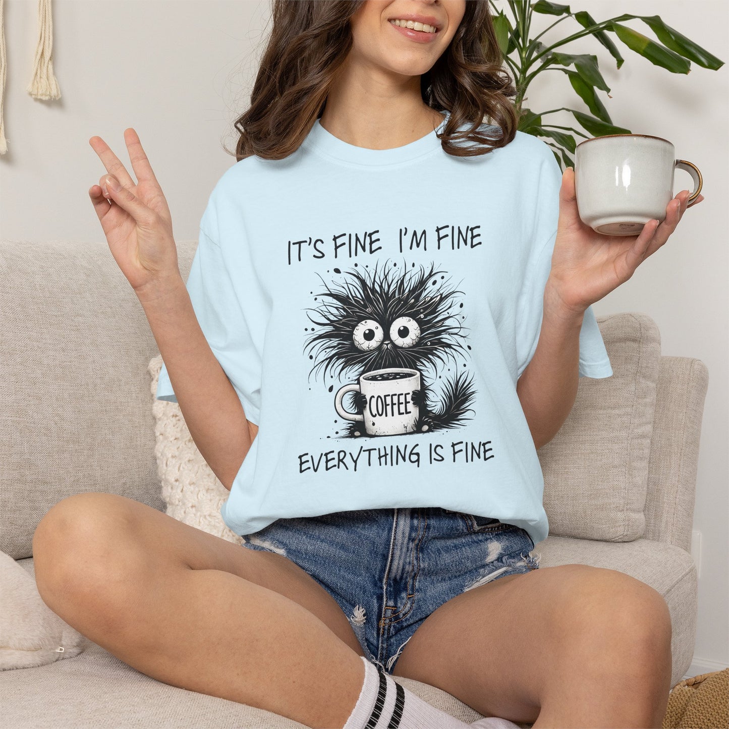 It’s Fine I’m Fine Everything Is Fine Cat Shirt | Comfort Colors Tee | Funny Sarcastic Cat Lover Graphic T-Shirt