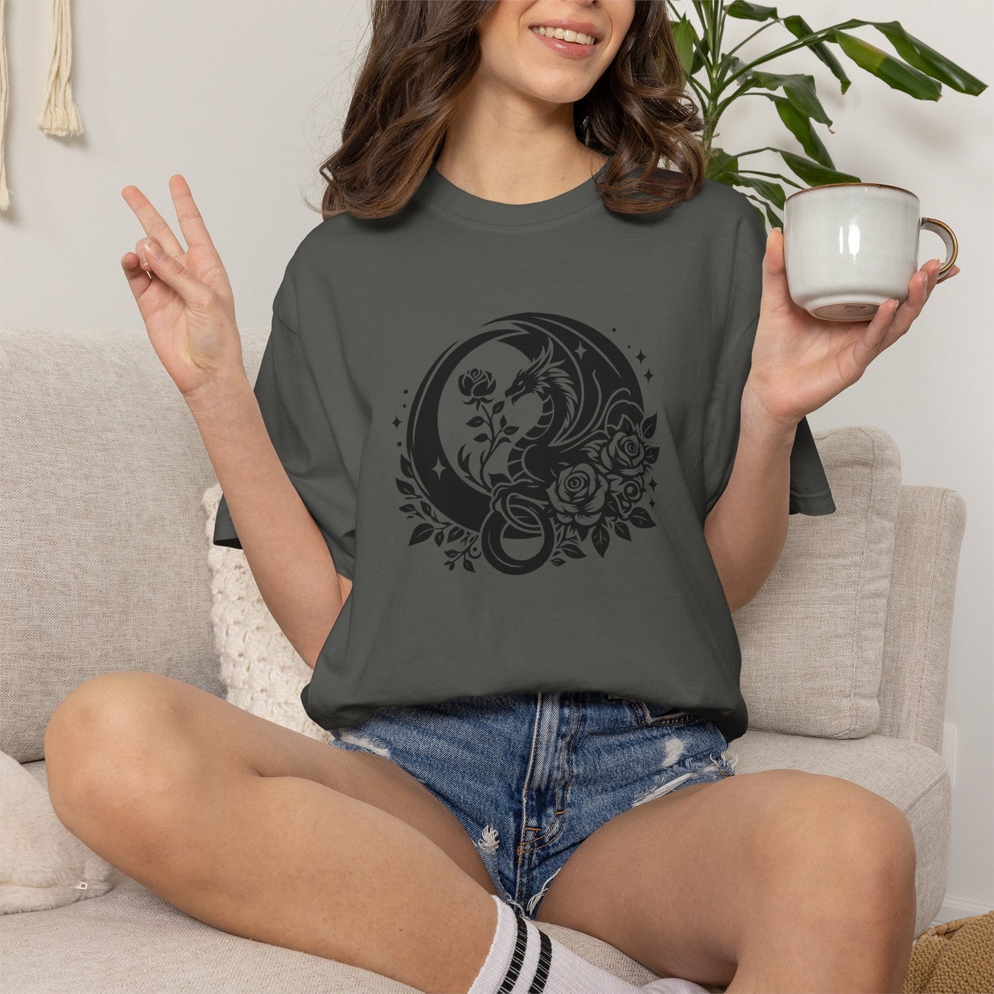 Floral Dragon Shirt | Comfort Colors Tee | Fantasy Graphic T-Shirt for Women