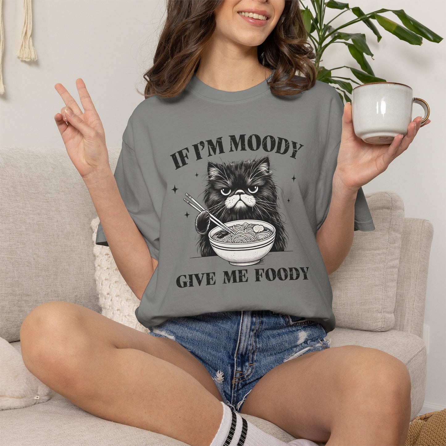 If I’m Moody Give Me Foody Cat Shirt | Comfort Colors Tee | Funny Cat Food Lover Graphic T-Shirt