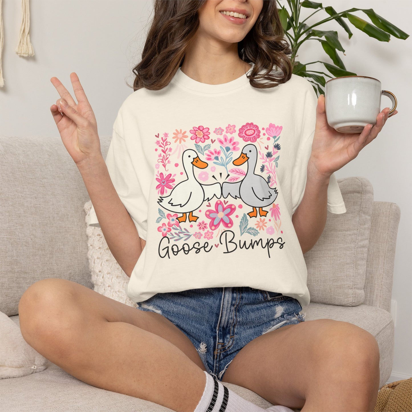 Goose Bumps Shirt | Comfort Colors Goose Graphic Tee | Funny Floral Goose T-Shirt