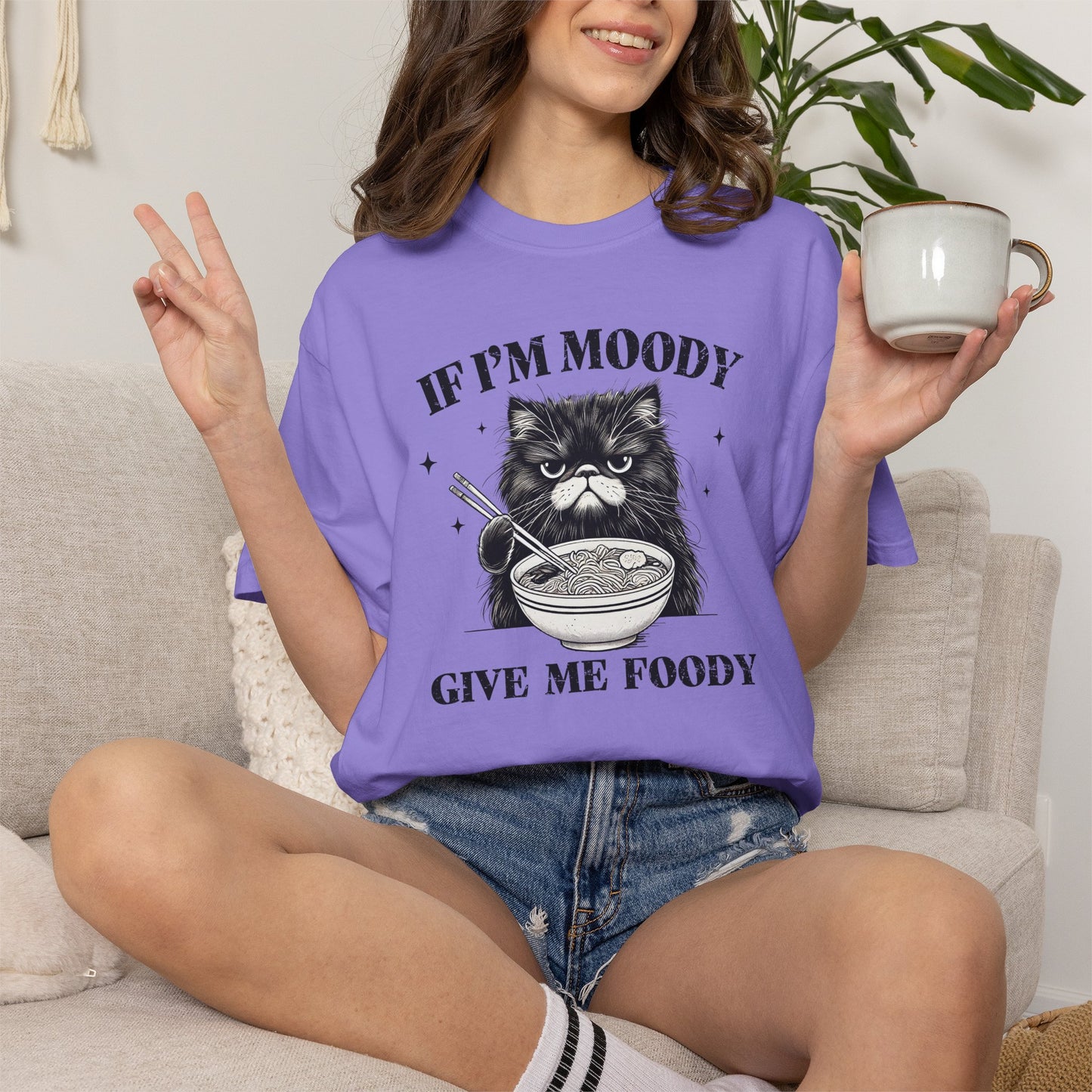 If I’m Moody Give Me Foody Cat Shirt | Comfort Colors Tee | Funny Cat Food Lover Graphic T-Shirt