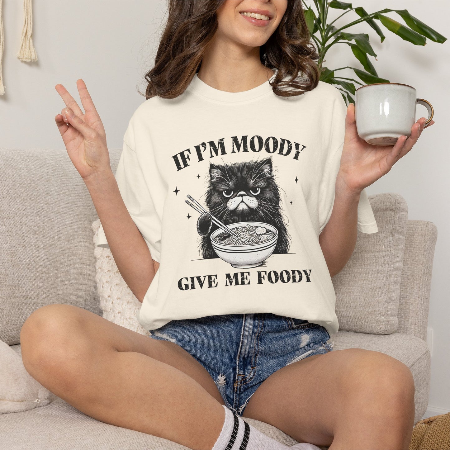 If I’m Moody Give Me Foody Cat Shirt | Comfort Colors Tee | Funny Cat Food Lover Graphic T-Shirt