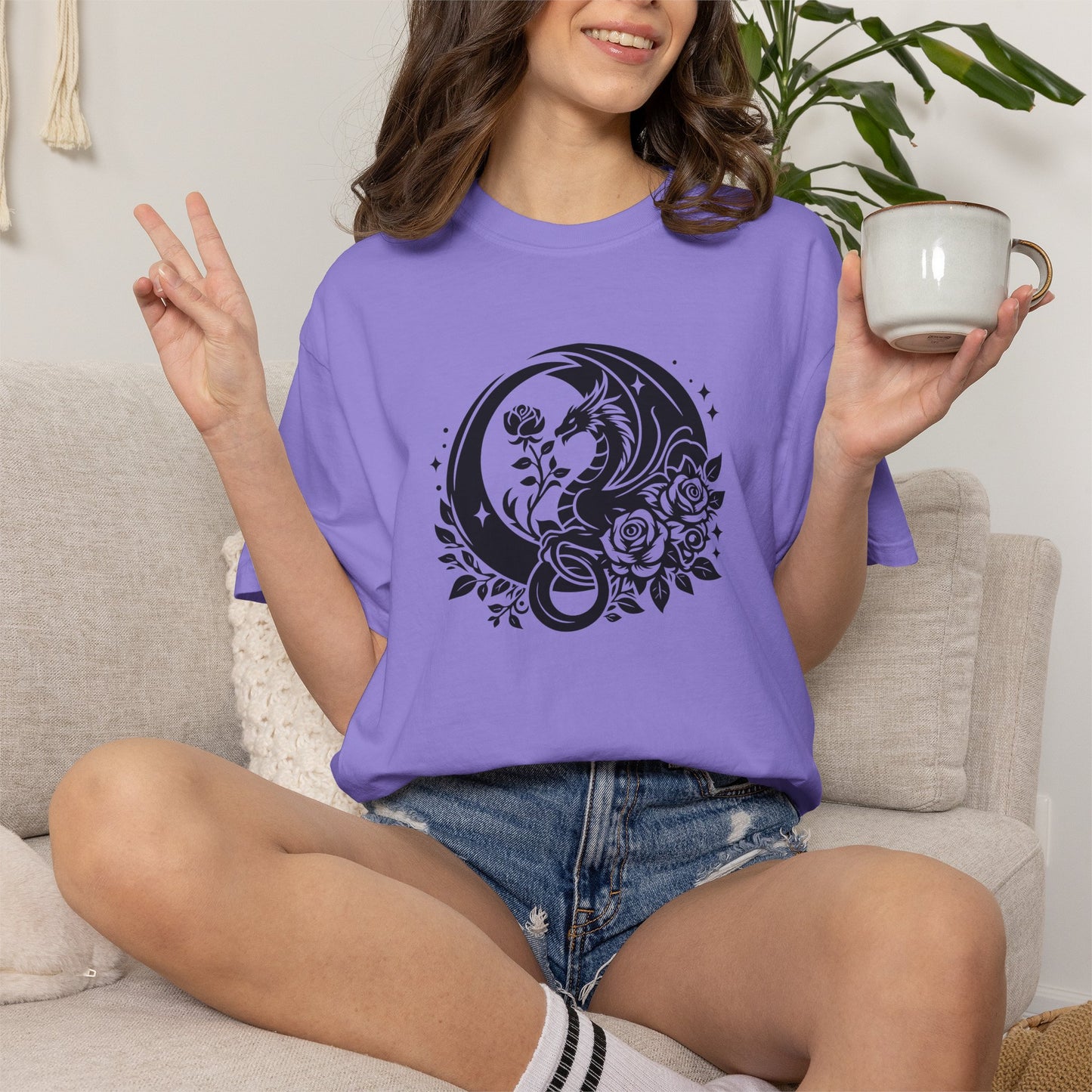 Floral Dragon Shirt | Comfort Colors Tee | Fantasy Graphic T-Shirt for Women