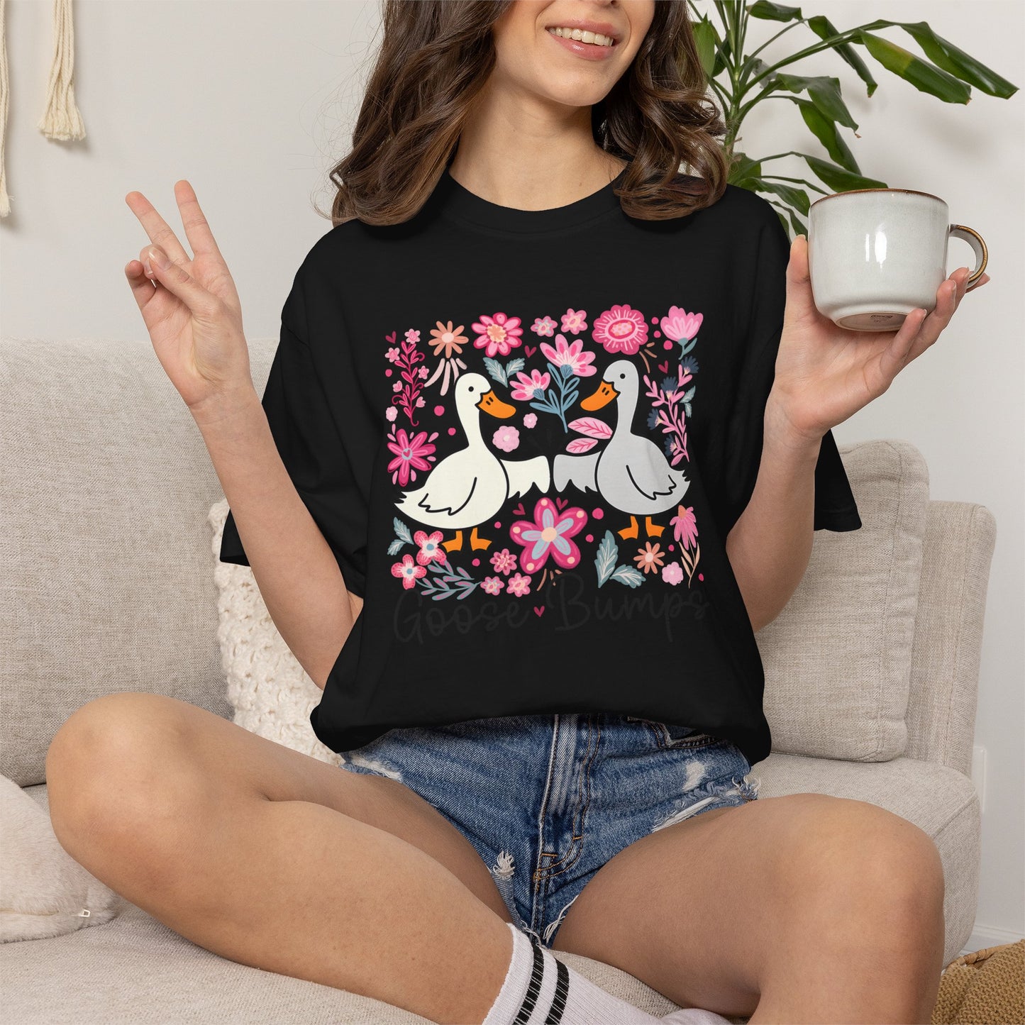Goose Bumps Shirt | Comfort Colors Goose Graphic Tee | Funny Floral Goose T-Shirt