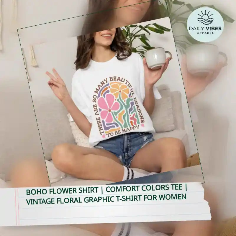 Boho Flower Shirt | Comfort Colors Tee | Vintage Floral Graphic T-Shirt for Women by@Outfy