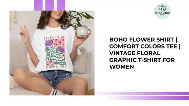 Boho Flower Shirt | Comfort Colors Tee | Vintage Floral Graphic T-Shirt for Women by@Outfy